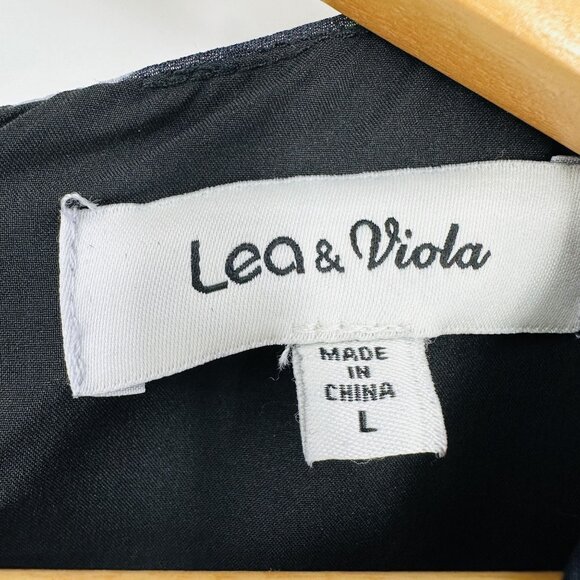 Lea & Viola Navy Blue Multicolor Floral Asymmetric Ruffle Sleeve Blouse Top L - Picture 7 of 9